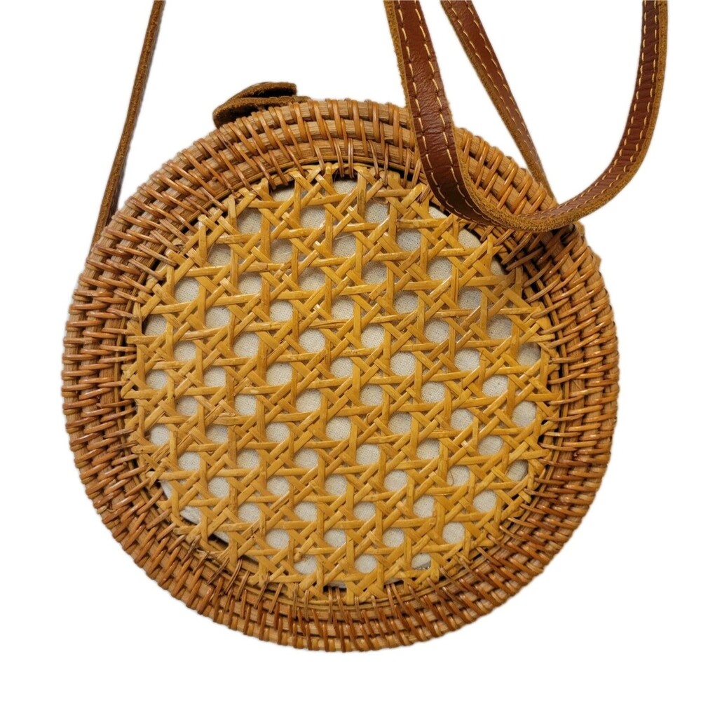 Handmade Bali Round Rattan Crossbody Bag Ata Grass Boho Beach Festival Woven